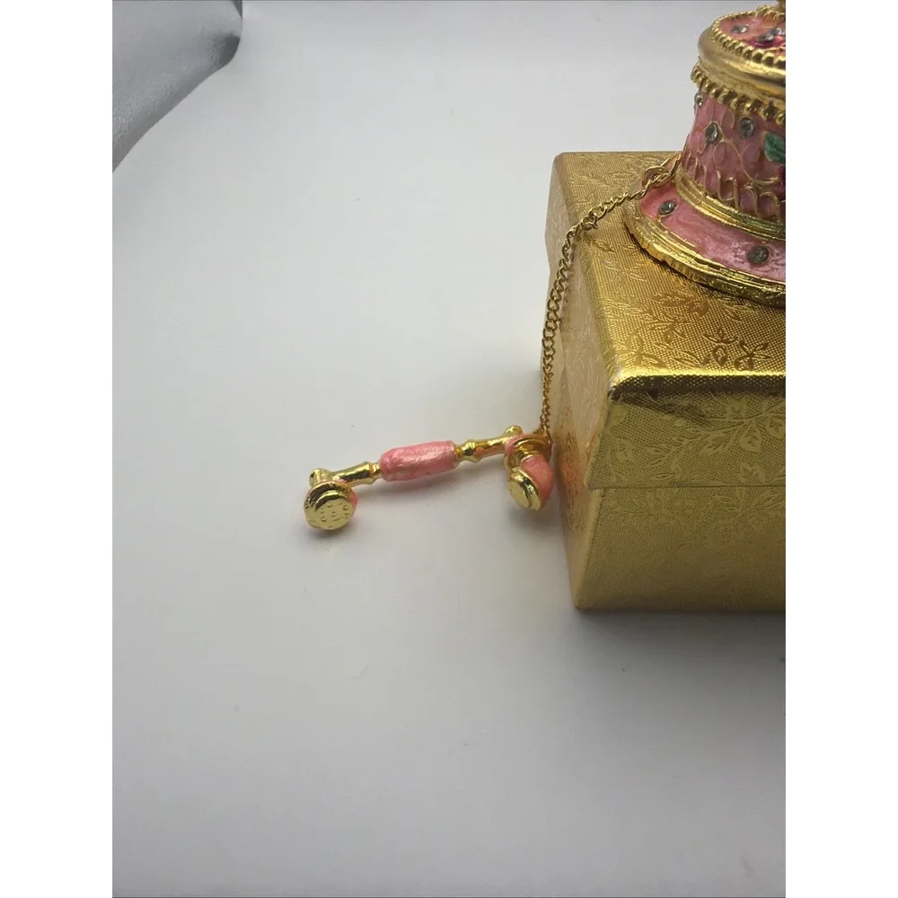 Hand Painted Pink Telephone Style Enameled Jewelry Trinket Box*